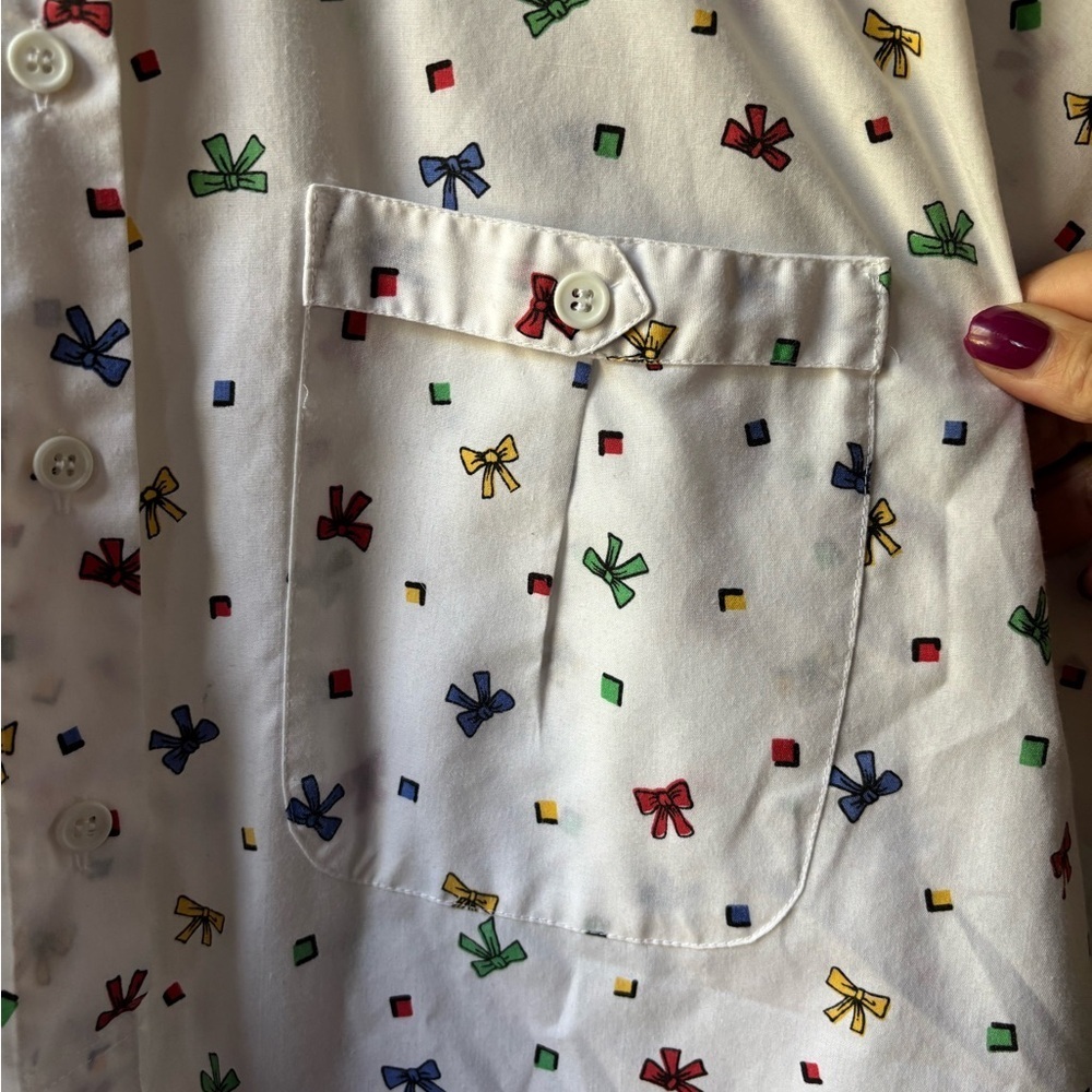 Vintage Maternity Popover Button Top with Ribbon Bow Pattern by Take Nine EXC 🎀 - Picture 5 of 8